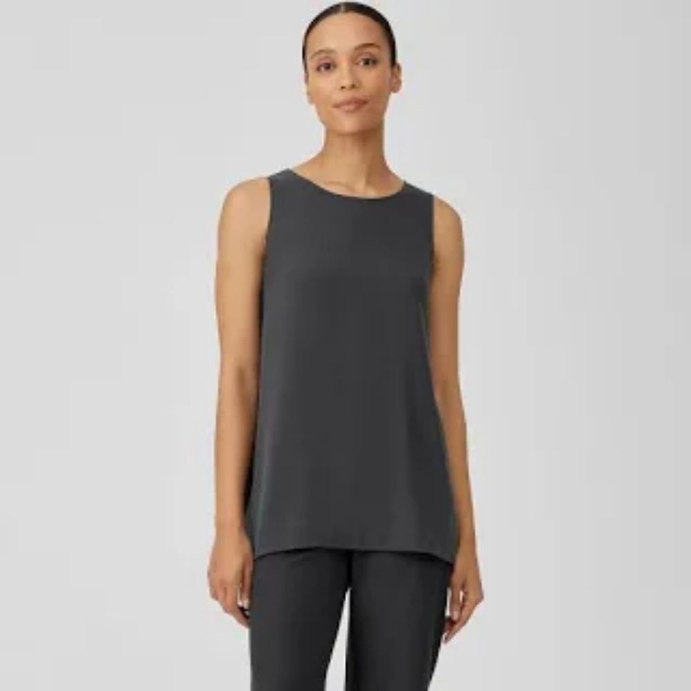 Eileen Fisher 100% Silk A-Line Sleeveless Tank | Slate Gray | Petite Small